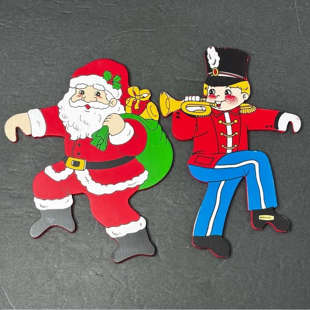Vtg Santa And Toy Soldier Christmas Hangable Ornaments Ladder Climbers - Picture 2 of 10